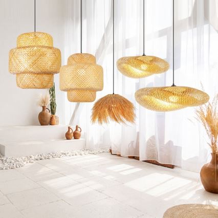Kattokruunu johdossa HILO 1xE27/40W/230V halkaisija 38 cm bambu