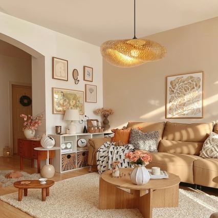 Kattokruunu johdossa HILO 1xE27/40W/230V halkaisija 60 cm bambu