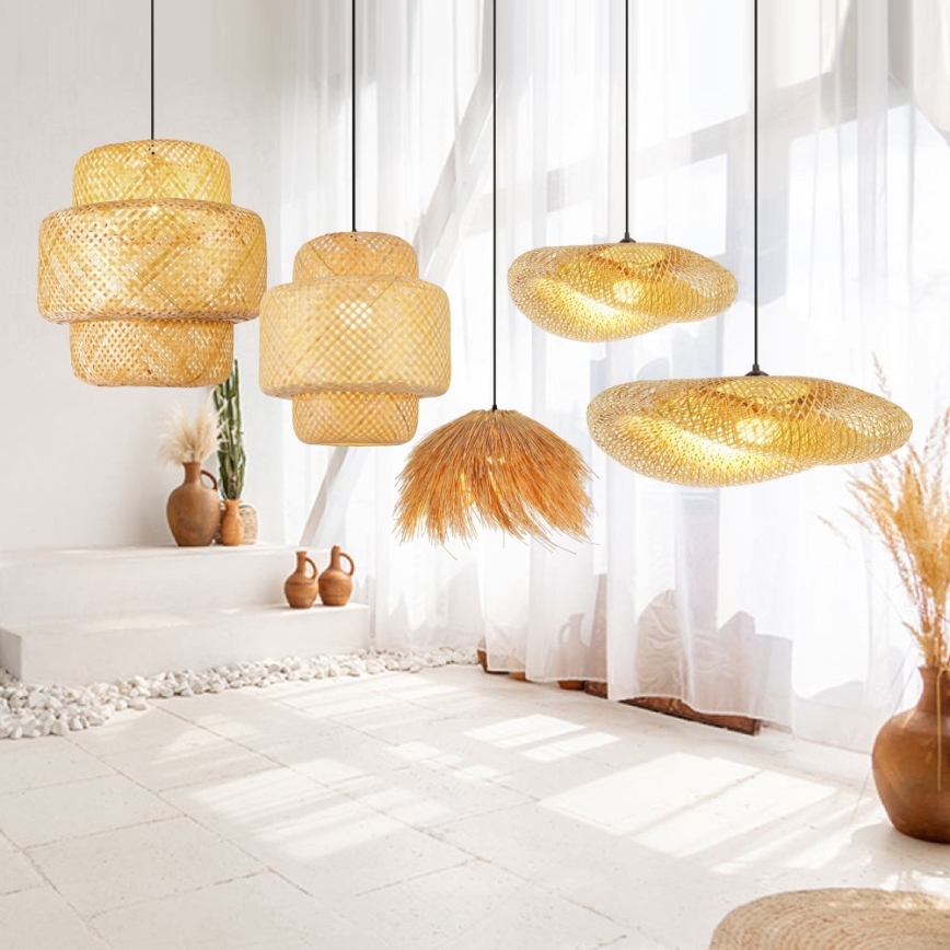 Kattokruunu johdossa HILO 1xE27/40W/230V halkaisija 60 cm bambu