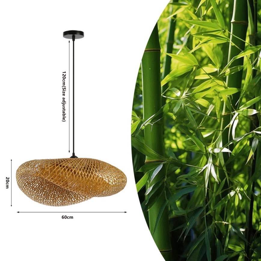 Kattokruunu johdossa HILO 1xE27/40W/230V halkaisija 60 cm bambu