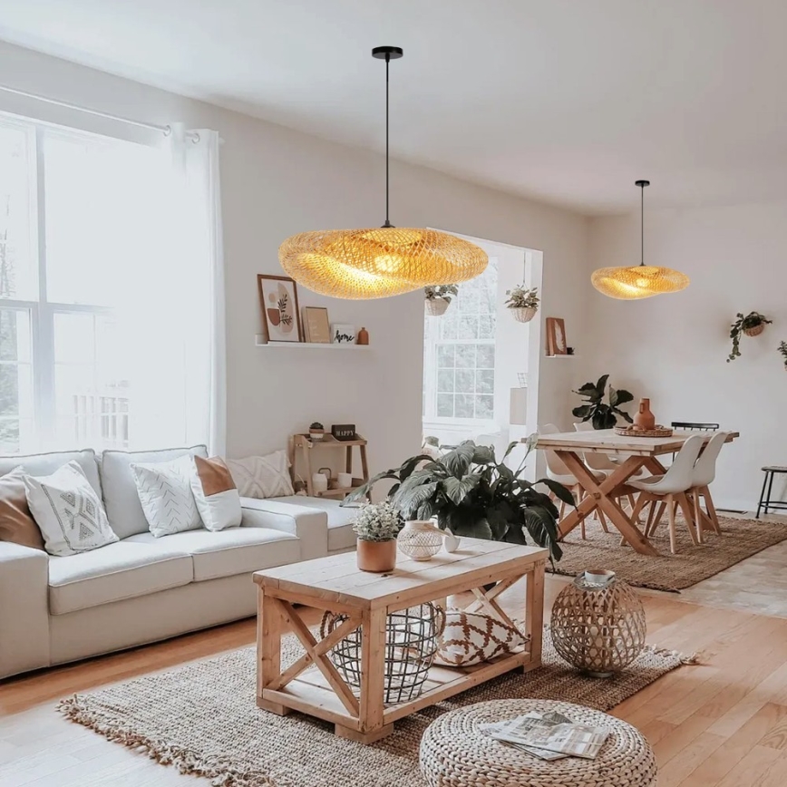 Kattokruunu johdossa HILO 1xE27/40W/230V halkaisija 80 cm bambu