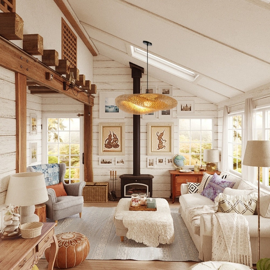 Kattokruunu johdossa HILO 1xE27/40W/230V halkaisija 80 cm bambu