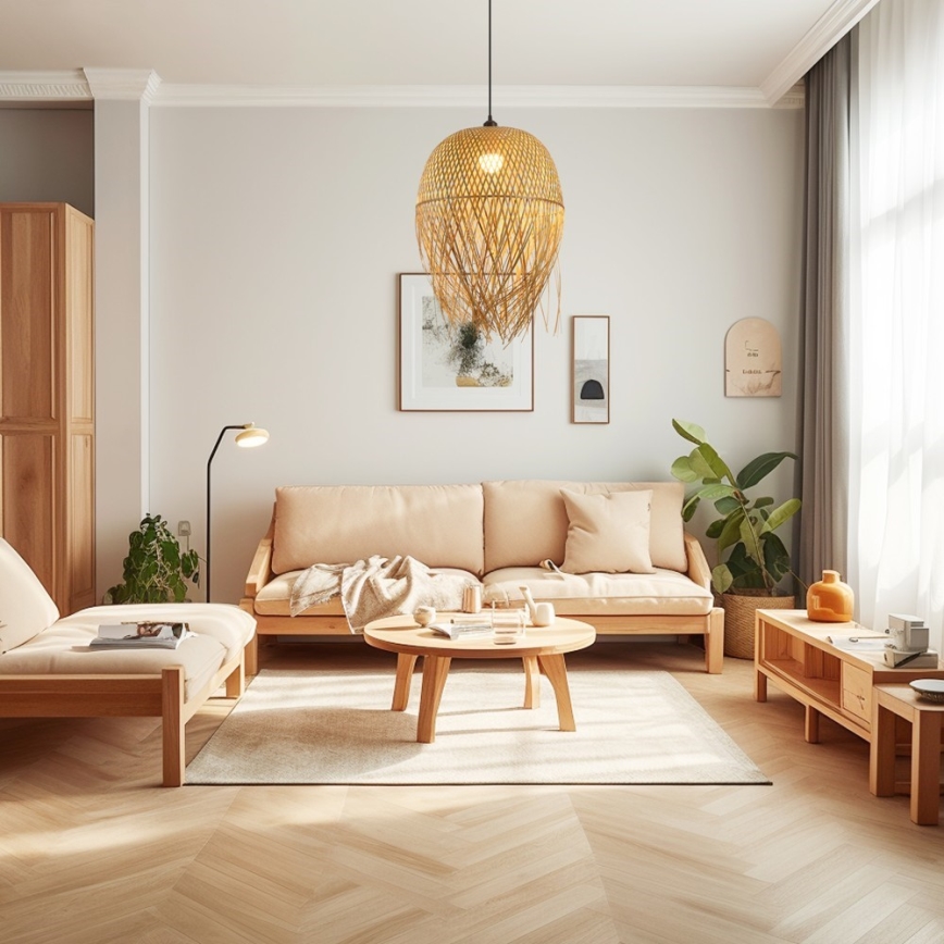 Kattokruunu johdossa HILO 1xE27/40W/230V halkaisija 45 cm bambu