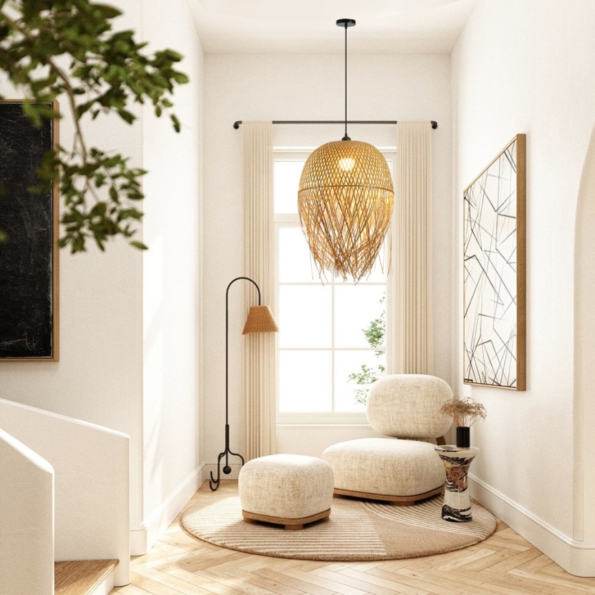 Kattokruunu johdossa HILO 1xE27/40W/230V halkaisija 45 cm bambu