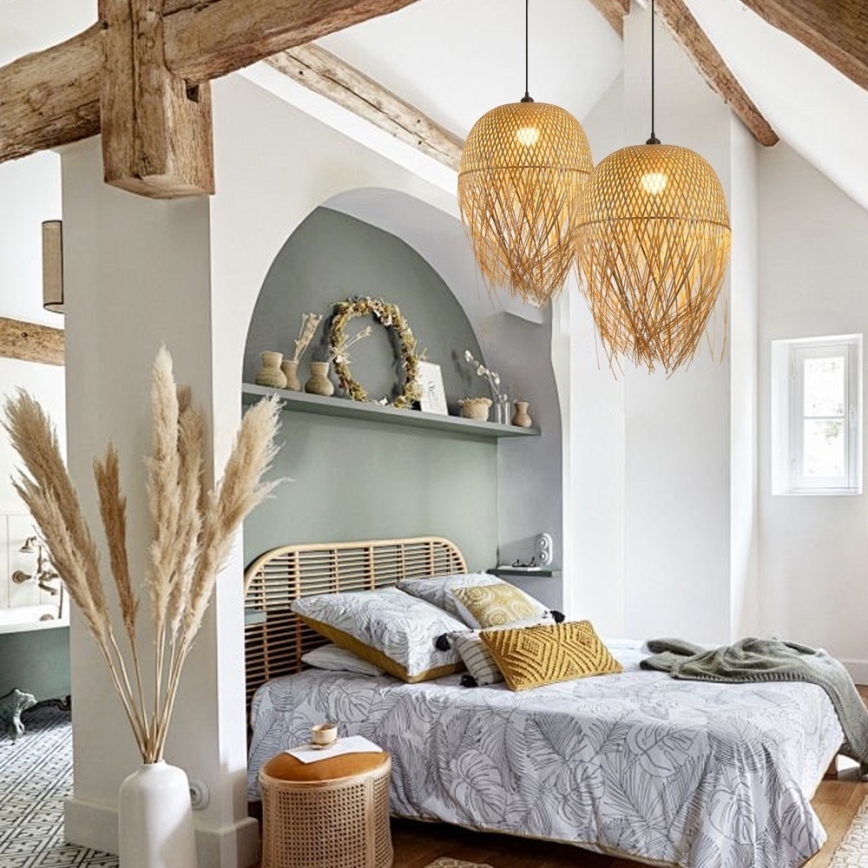 Kattokruunu johdossa HILO 1xE27/40W/230V halkaisija 45 cm bambu