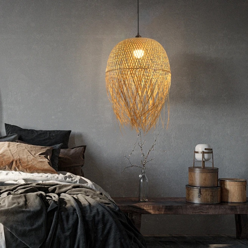 Kattokruunu johdossa HILO 1xE27/40W/230V halkaisija 45 cm bambu