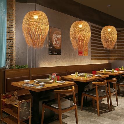 Kattokruunu johdossa HILO 1xE27/40W/230V halkaisija 45 cm bambu