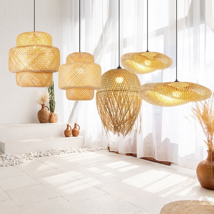 Kattokruunu johdossa HILO 1xE27/40W/230V halkaisija 45 cm bambu