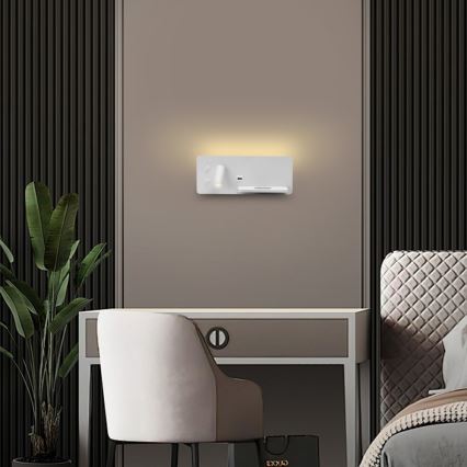 Immax 08285L - LED-seinävalaisin hyllyllä, USB-portilla ja langattomalla latauksella Be PREPARE LED/3W/230V + LED/3W valkoinen