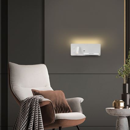 Immax 08285L - LED-seinävalaisin hyllyllä, USB-portilla ja langattomalla latauksella Be PREPARE LED/3W/230V + LED/3W valkoinen