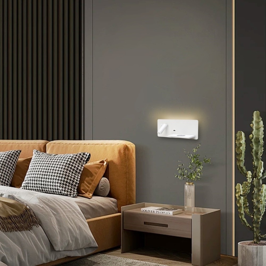 Immax 08285L - LED-seinävalaisin hyllyllä, USB-portilla ja langattomalla latauksella Be PREPARE LED/3W/230V + LED/3W valkoinen