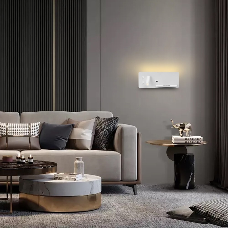 Immax 08285L - LED-seinävalaisin hyllyllä, USB-portilla ja langattomalla latauksella Be PREPARE LED/3W/230V + LED/3W valkoinen