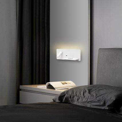Immax 08285L - LED-seinävalaisin hyllyllä, USB-portilla ja langattomalla latauksella Be PREPARE LED/3W/230V + LED/3W valkoinen