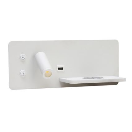 Immax 08285L - LED-seinävalaisin hyllyllä, USB-portilla ja langattomalla latauksella Be PREPARE LED/3W/230V + LED/3W valkoinen