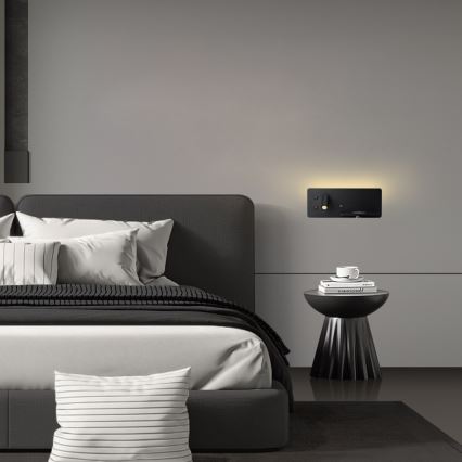 Immax 08287L - LED Seinävalaisin hyllyllä, USB-portilla ja langattomalla latauksella Be PREPARE LED/3W/230V + LED/3W musta