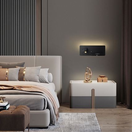 Immax 08287L - LED Seinävalaisin hyllyllä, USB-portilla ja langattomalla latauksella Be PREPARE LED/3W/230V + LED/3W musta