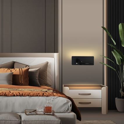 Immax 08287L - LED Seinävalaisin hyllyllä, USB-portilla ja langattomalla latauksella Be PREPARE LED/3W/230V + LED/3W musta