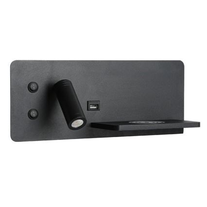 Immax 08287L - LED Seinävalaisin hyllyllä, USB-portilla ja langattomalla latauksella Be PREPARE LED/3W/230V + LED/3W musta