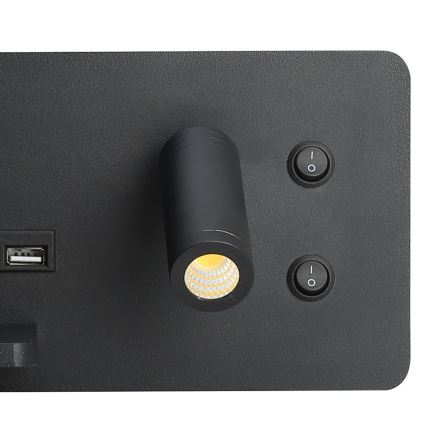 Immax 08288L - LED-seinävalaisin hyllyllä, USB-portilla ja langattomalla latauksella Be PREPARE LED/3W/230V + LED/3W musta