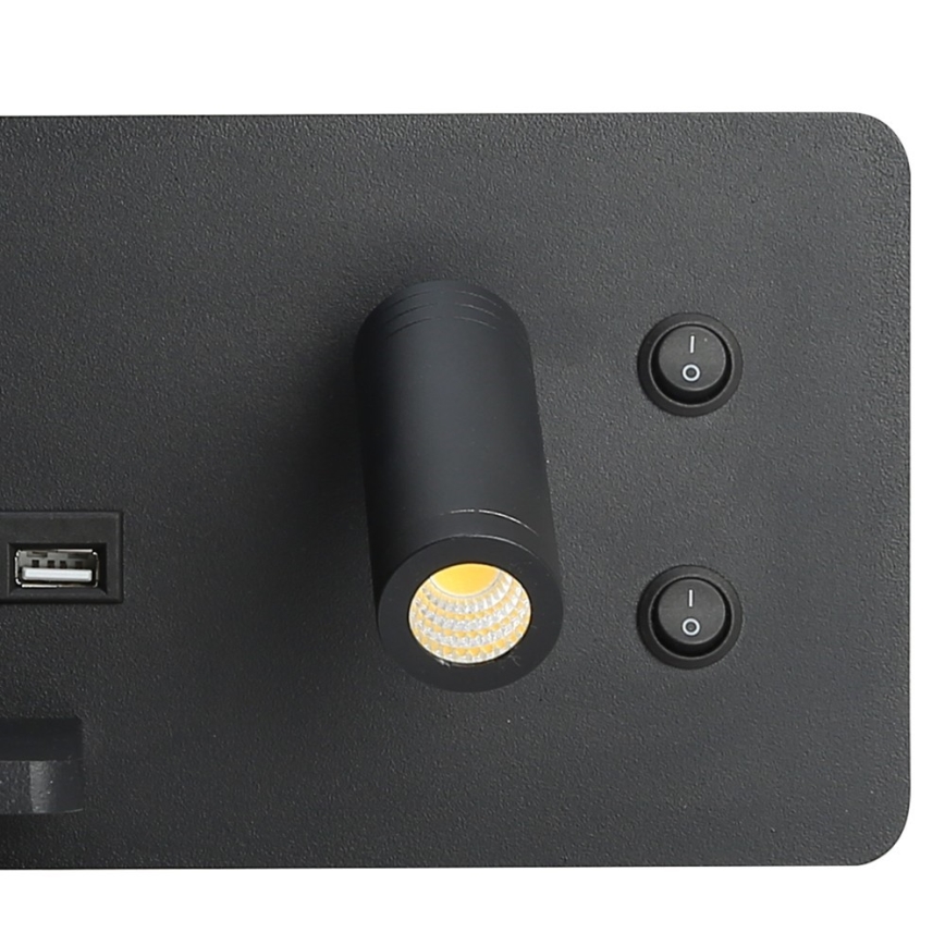 Immax 08288L - LED-seinävalaisin hyllyllä, USB-portilla ja langattomalla latauksella Be PREPARE LED/3W/230V + LED/3W musta