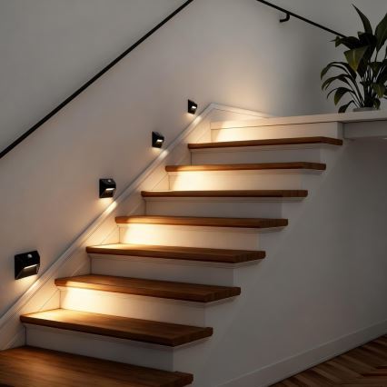 Immax 08307L - LED-ladattava portaiden valaisin anturilla STEP LIGHT LED/0,3W/3,7V 2200 mAh IP53 musta