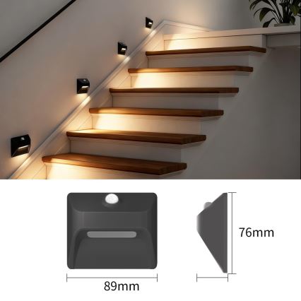 Immax 08307L - LED-ladattava portaiden valaisin anturilla STEP LIGHT LED/0,3W/3,7V 2200 mAh IP53 musta