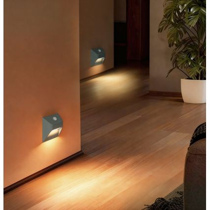 Ladattava LED-portaiden valaisin liiketunnistimella ja hämäräkytkimellä STEP LIGHT LED/0,3W/3,7V 2200 mAh IP53 harmaa