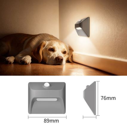 Ladattava LED-portaiden valaisin liiketunnistimella ja hämäräkytkimellä STEP LIGHT LED/0,3W/3,7V 2200 mAh IP53 harmaa