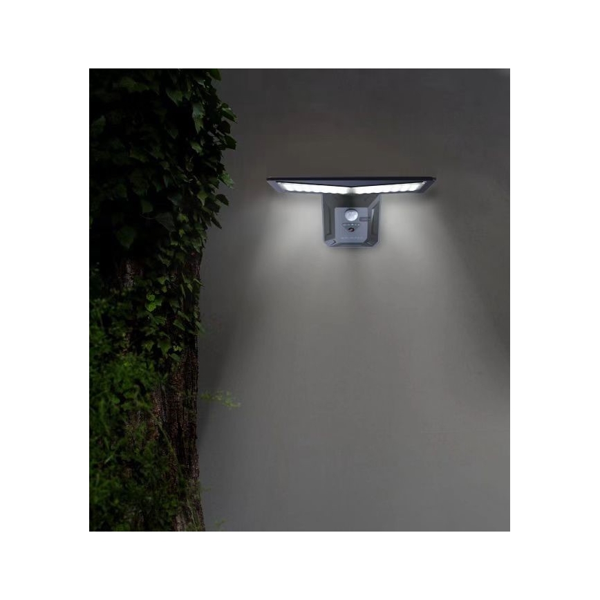 LED-seinäaurinkovalaisin anturilla LED/2,6W/5,5V IP65 musta