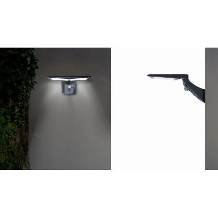 LED-seinäaurinkovalaisin anturilla LED/2,6W/5,5V IP65 musta