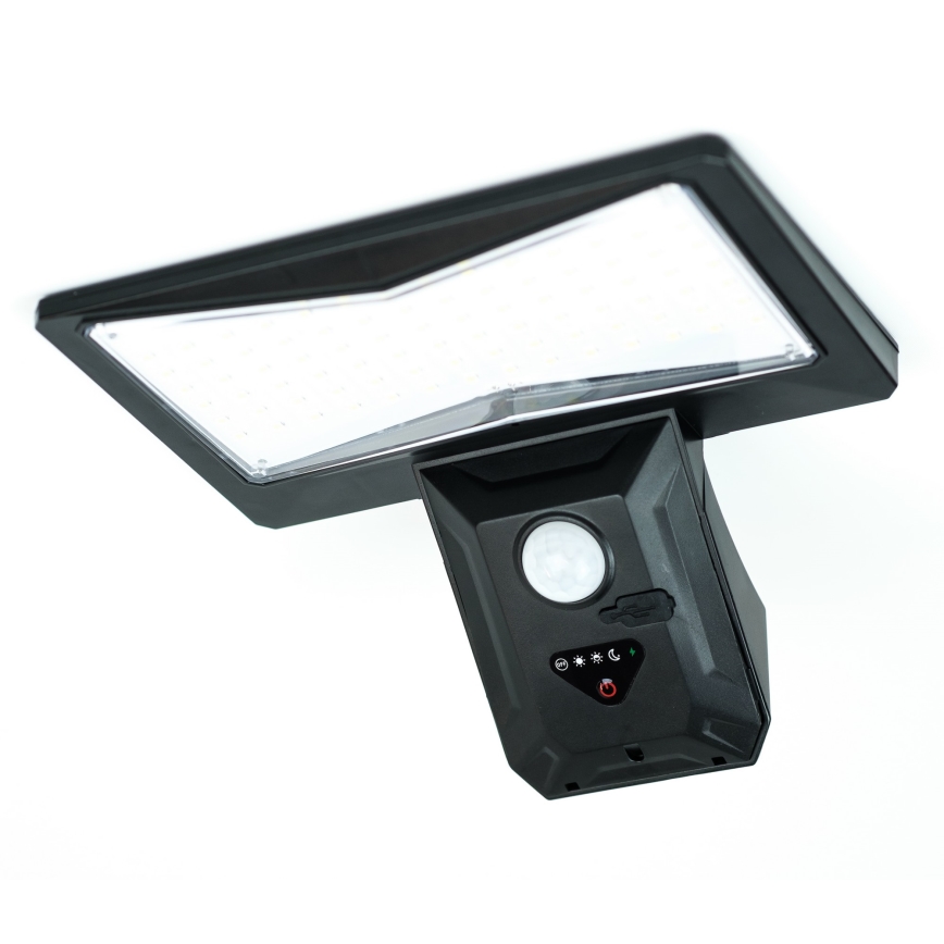 LED-seinäaurinkovalaisin anturilla LED/2,6W/5,5V IP65 musta