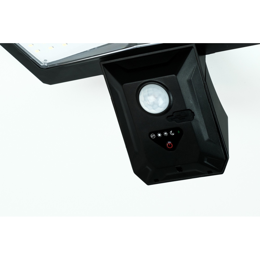 LED-seinäaurinkovalaisin anturilla LED/2,6W/5,5V IP65 musta