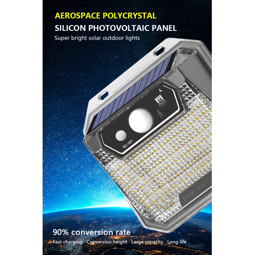 LED aurinkokenno seinävalo anturilla LED/3W/5,5V IP65