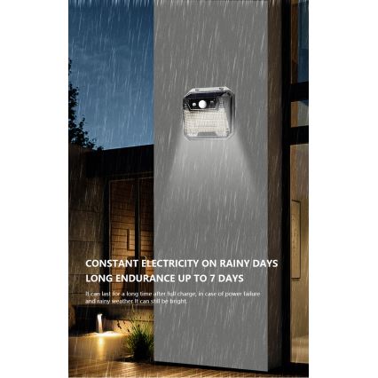 LED aurinkokenno seinävalo anturilla LED/3W/5,5V IP65