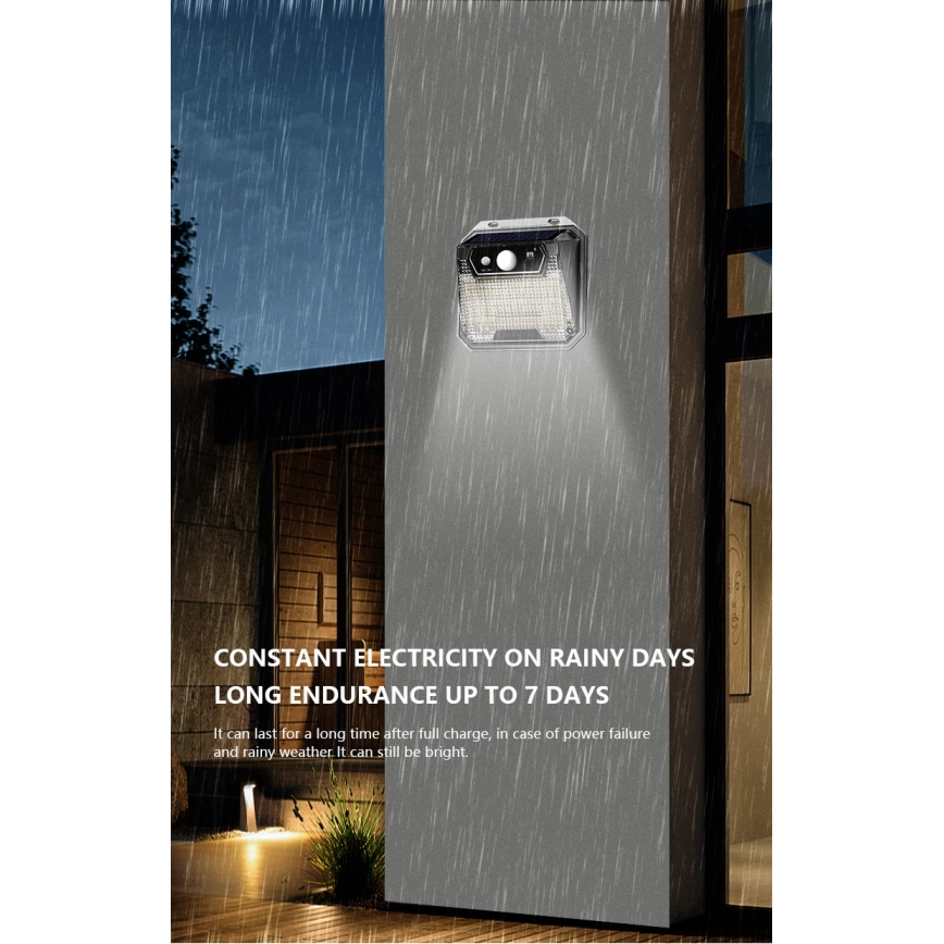 LED aurinkokenno seinävalo anturilla LED/3W/5,5V IP65