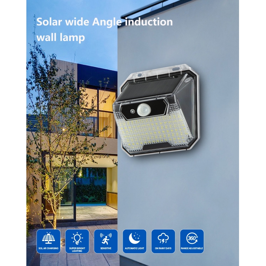 LED aurinkokenno seinävalo anturilla LED/3W/5,5V IP65