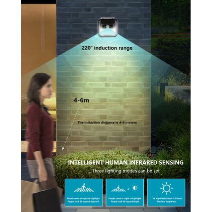 LED aurinkokenno seinävalo anturilla LED/3W/5,5V IP65