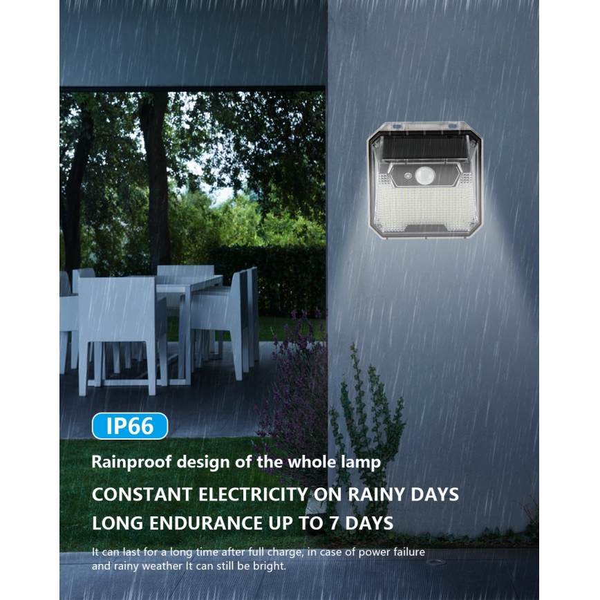 LED aurinkokenno seinävalo anturilla LED/3W/5,5V IP65