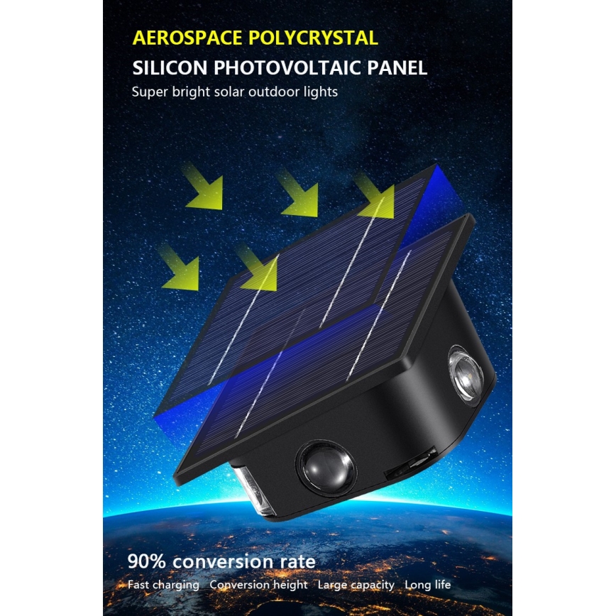 LED aurinkokennoseinävalaisin anturilla LED/2W/5V IP54 1300 mAh