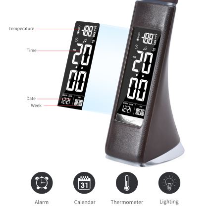 LED Himmennettävä pöytävalaisin näytöllä LEATHER LED/7W/230V ruskea