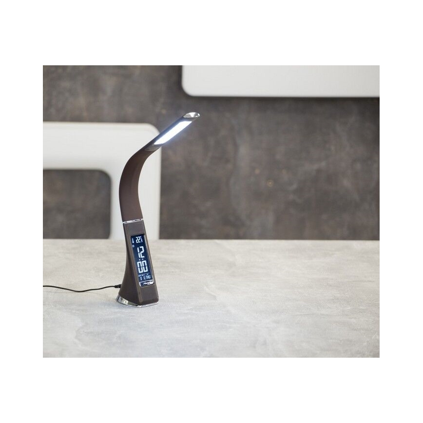 LED Himmennettävä pöytävalaisin näytöllä LEATHER LED/7W/230V ruskea