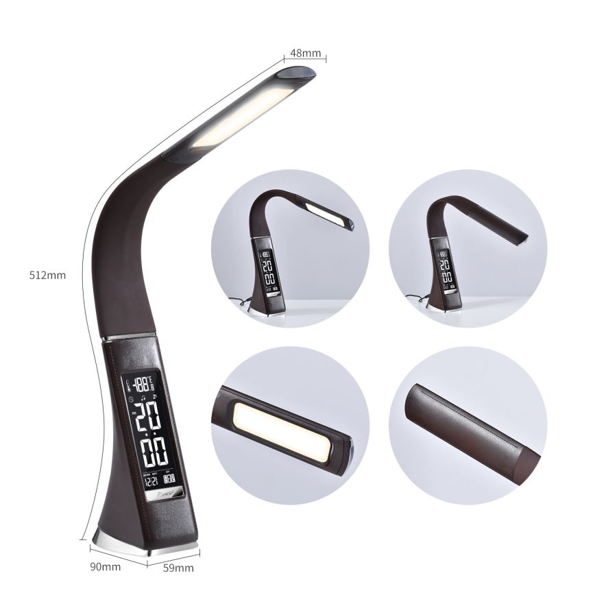 LED Himmennettävä pöytävalaisin näytöllä LEATHER LED/7W/230V ruskea