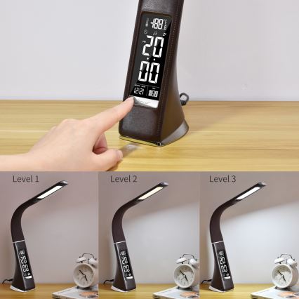 LED Himmennettävä pöytävalaisin näytöllä LEATHER LED/7W/230V ruskea