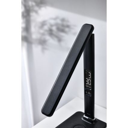 LED himmennettävä pöytävalaisin langattomalla QI-latauksella ja USB-liitännällä KINGFISHER LED/8,5W/230V musta