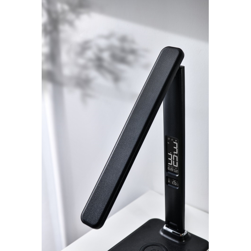 LED himmennettävä pöytävalaisin langattomalla QI-latauksella ja USB-liitännällä KINGFISHER LED/8,5W/230V musta