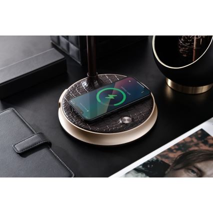 LED himmennettävä pöytävalaisin langattomalla latauksella FINCH LED/9W/12/230V ruskea/kulta