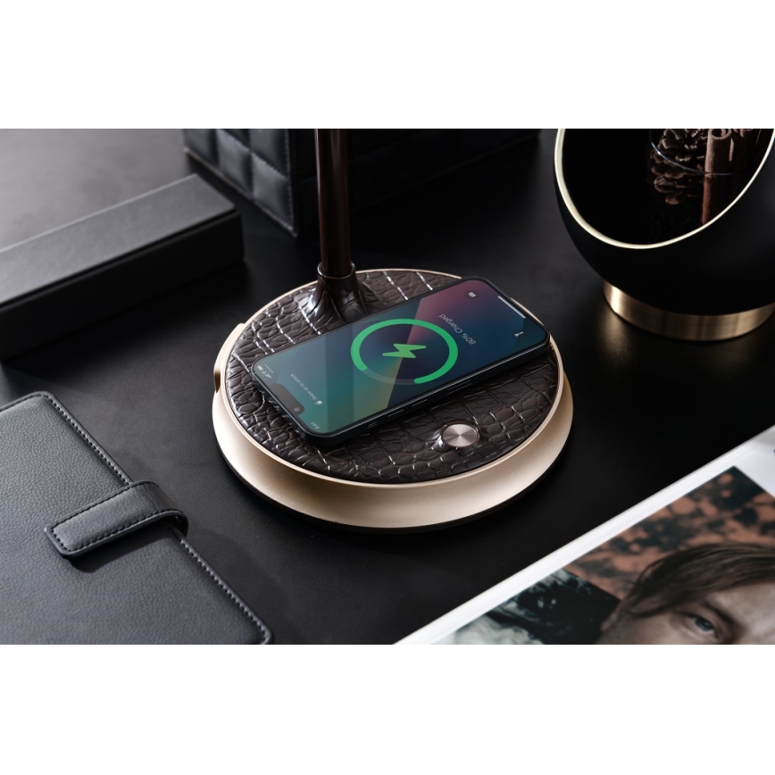 LED himmennettävä pöytävalaisin langattomalla latauksella FINCH LED/9W/12/230V harmaa/kiiltävä kromi