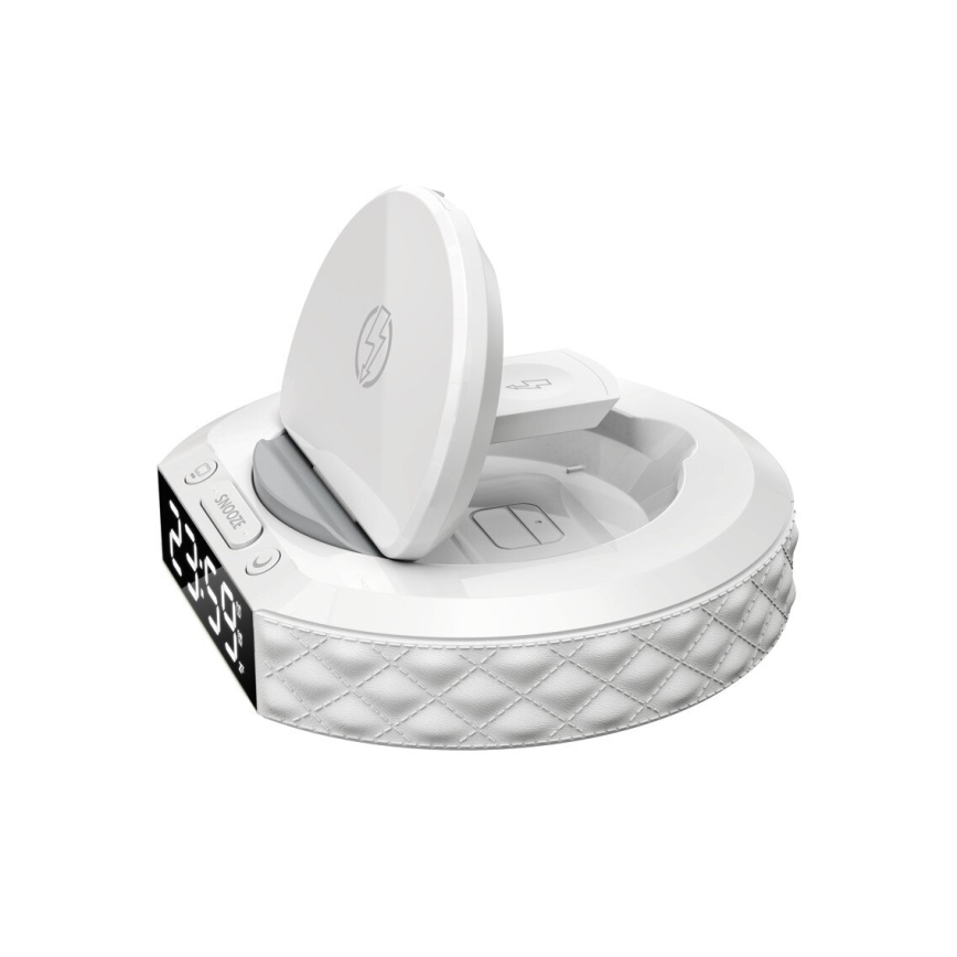 Herätyskello LCD-näytöllä ja langattomalla 27W/9V Qi-laturilla 220 mAh valkoinen