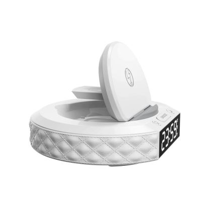 Herätyskello LCD-näytöllä ja langattomalla 27W/9V Qi-laturilla 220 mAh valkoinen