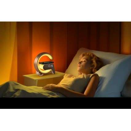 LED RGB Himmennettävä pöytävalaisin kanssa Herätyskello ja Qi lataus 30W/230V hopea